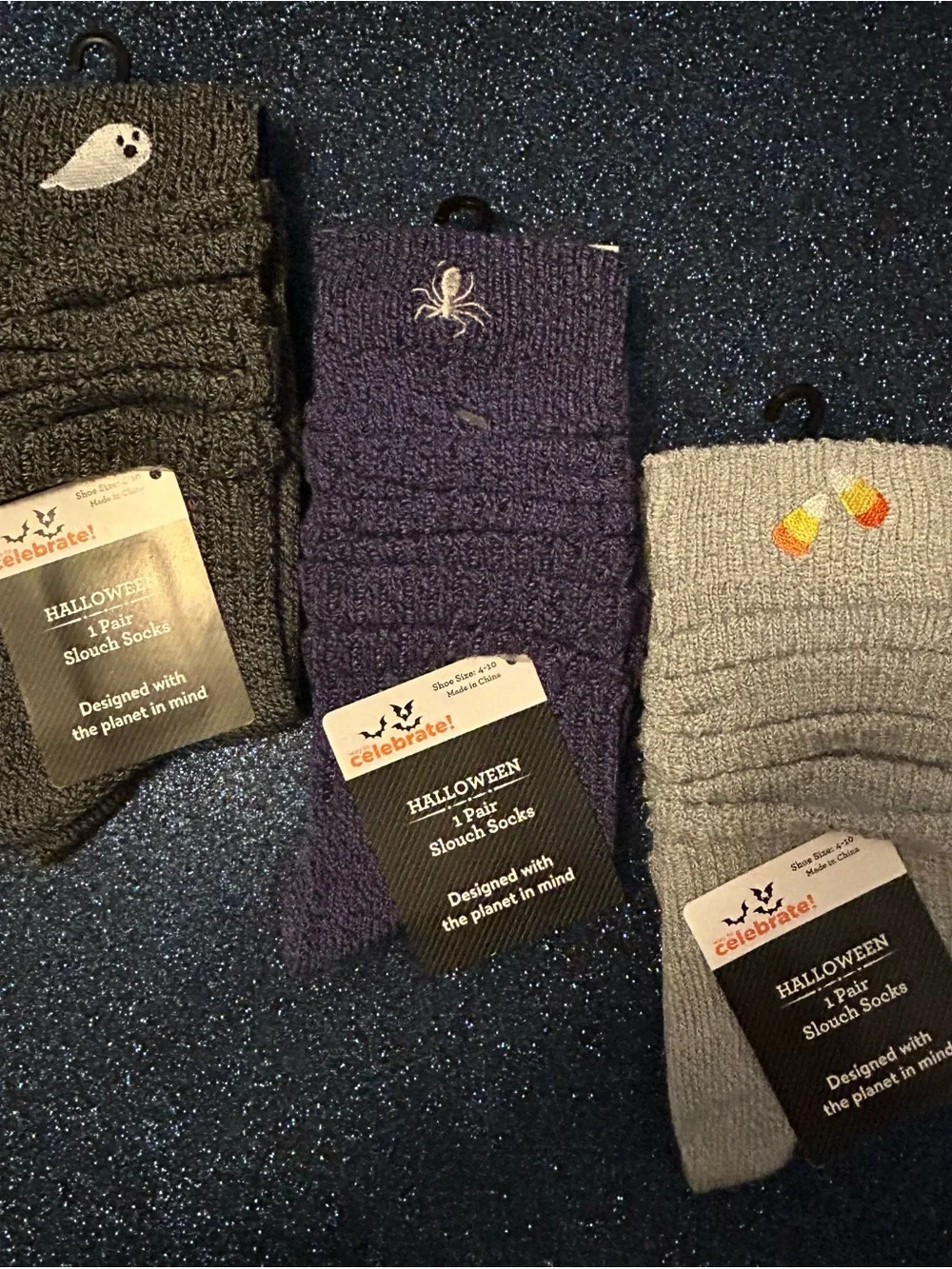 Halloween Slouch Socks 3 Pair Lot Ghost Spider Candy Corn NWT Size 4-10 women’s